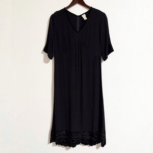 Vintage J. Jill Y2K Velvet Trim Crepe Midi Dress